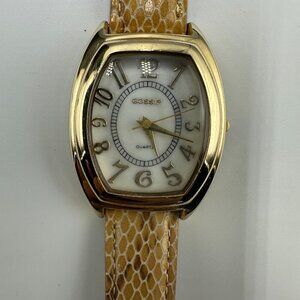 3/$30 Gossip Watch Women Gold Tone Beige Animal Print Leather Band 9"